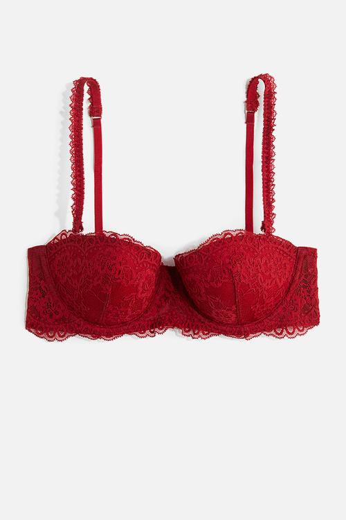 Padded lace balconette bra - dark red