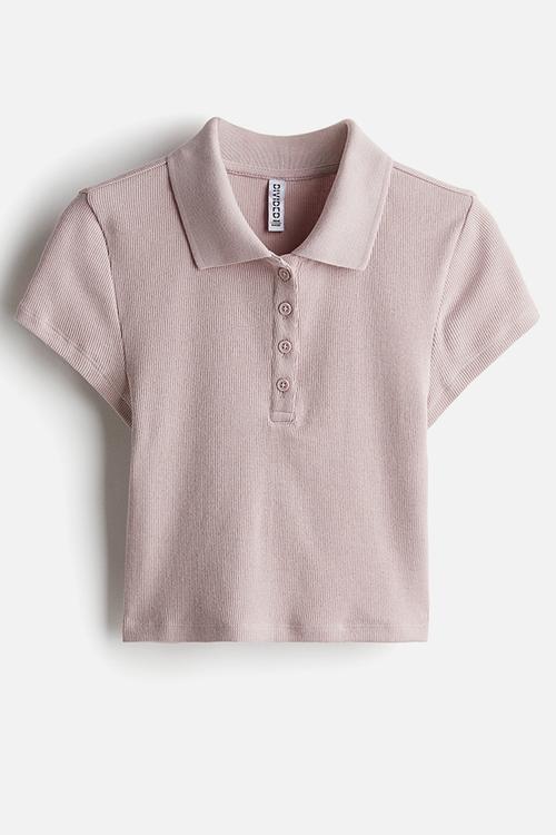 Ribbed polo shirt - light dusty pink 