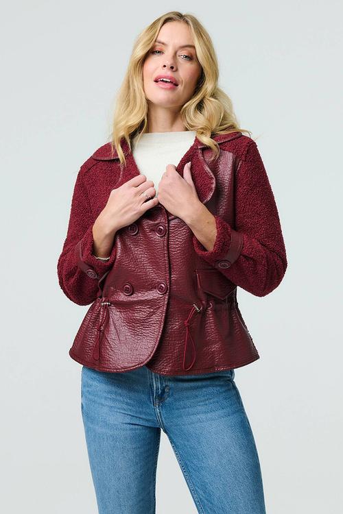Shearling and Pleather Jacket - Wine