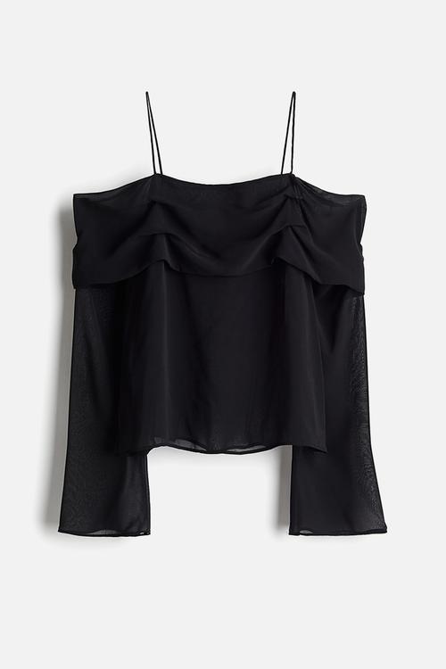 Off-the-shoulder chiffon top - black