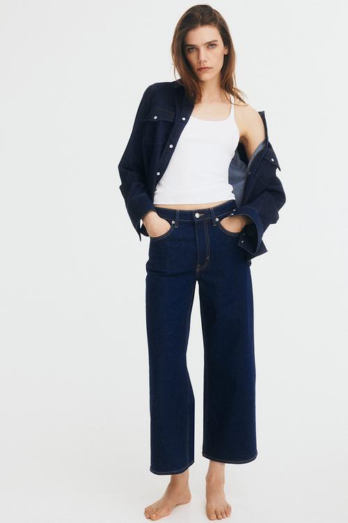 Wide high cropped jeans - dark denim blue