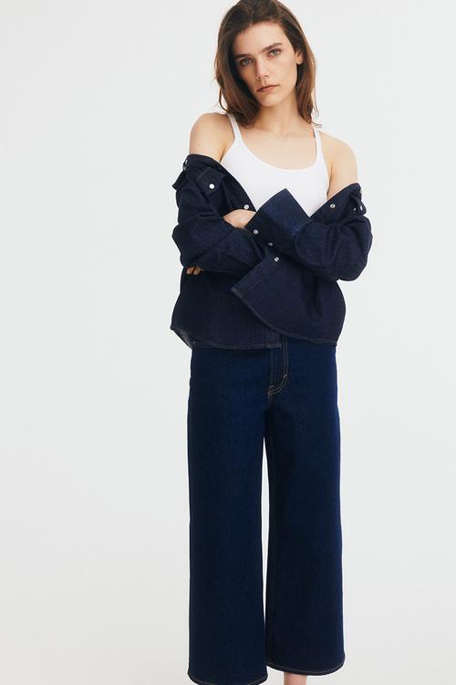Wide high cropped jeans - dark denim blue