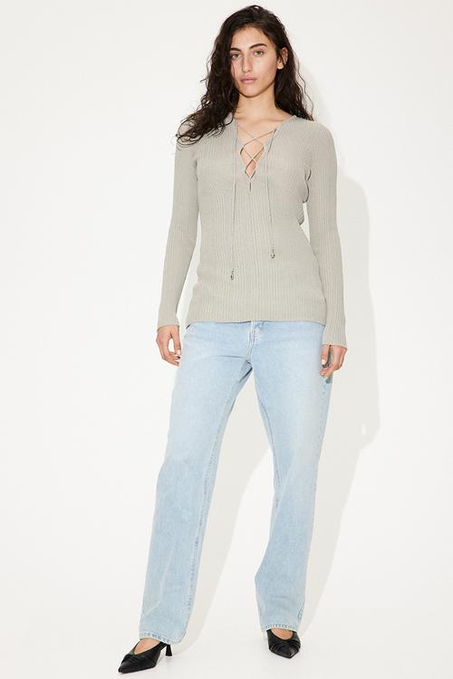 Lace-up top -  light khaki green 