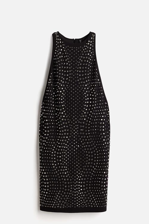 Embellished sleeveless dress - black & silver-coloured