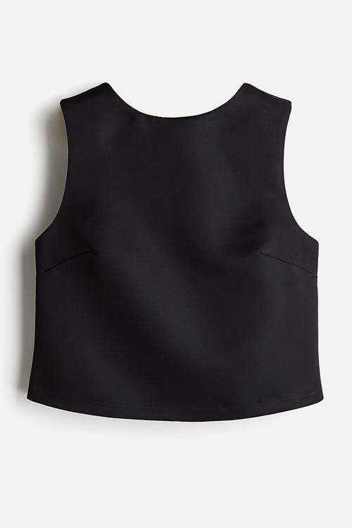 Bow-detail deep-back top - black