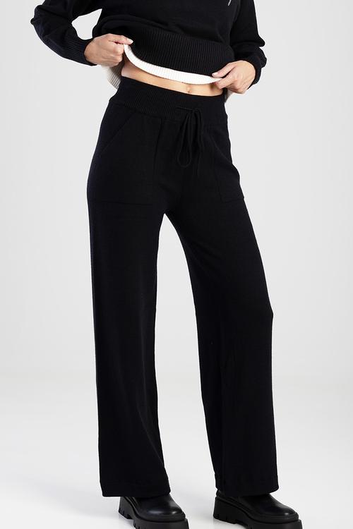 BECKETT: Basic Wide-Leg Knit Pants - Black
