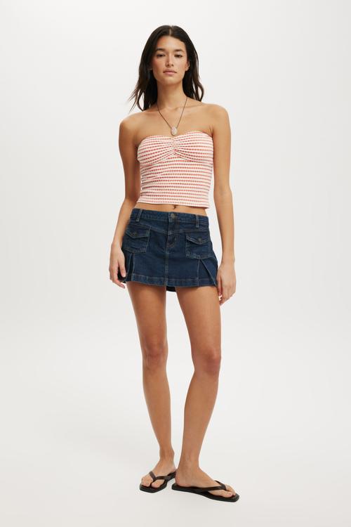 Micro pleat denim skirt - rinse blue