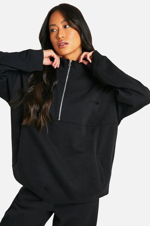 Dsgn Studio Embroidered Half Zip Oversized Sweatshirt - black