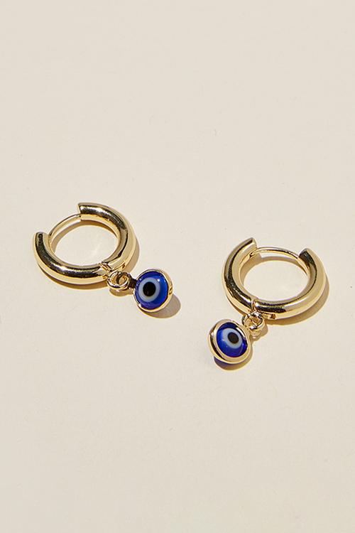 Huggie hoop earring- gold plated glass evil eye