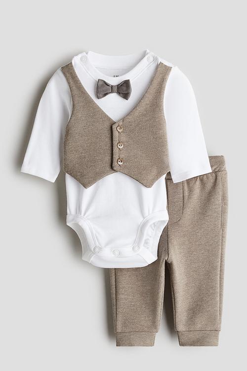 2 piece dressy set - beige & white 