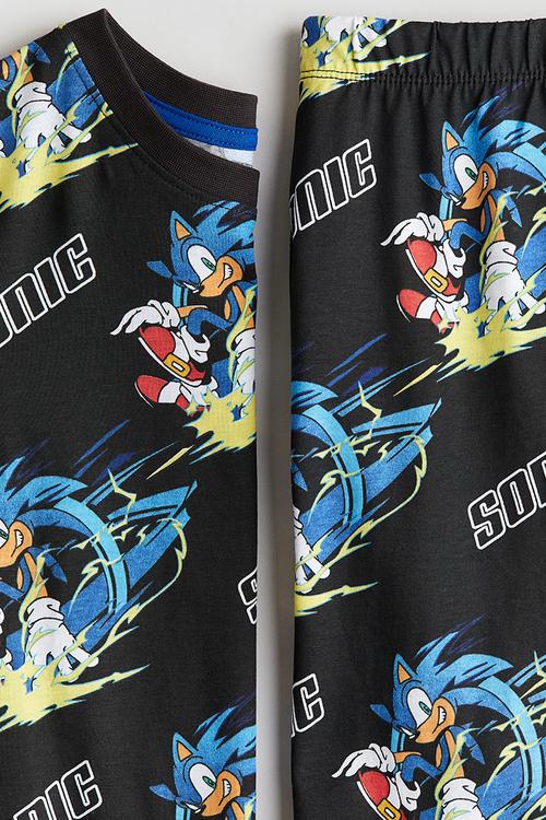 Printed cotton jersey pyjamas - black sonic the hedgehog