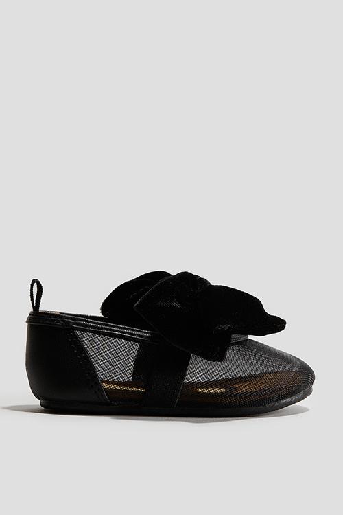 Velvet-bow ballet pumps - black