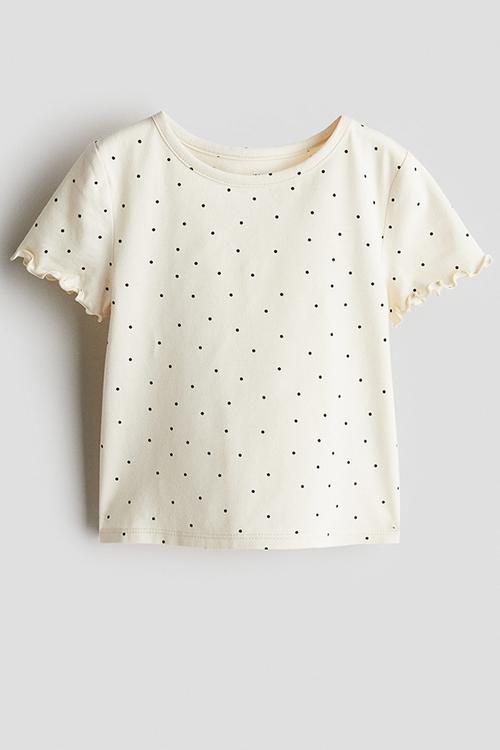 Overlock-detail cotton top - cream spotted