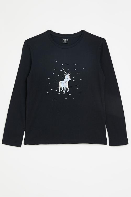 Girls olivia printed ls tee - navy