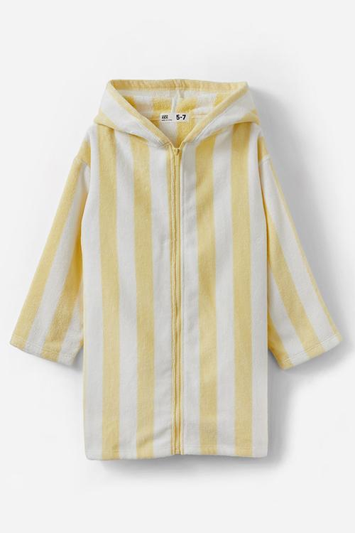 Kids zip thru hooded towel - baby yellow/bold stripe