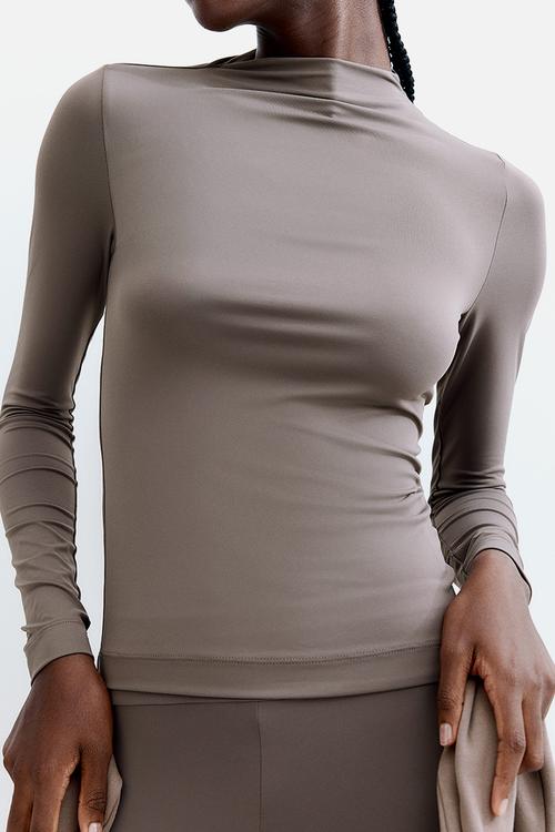 Turtleneck microfibre top - greige