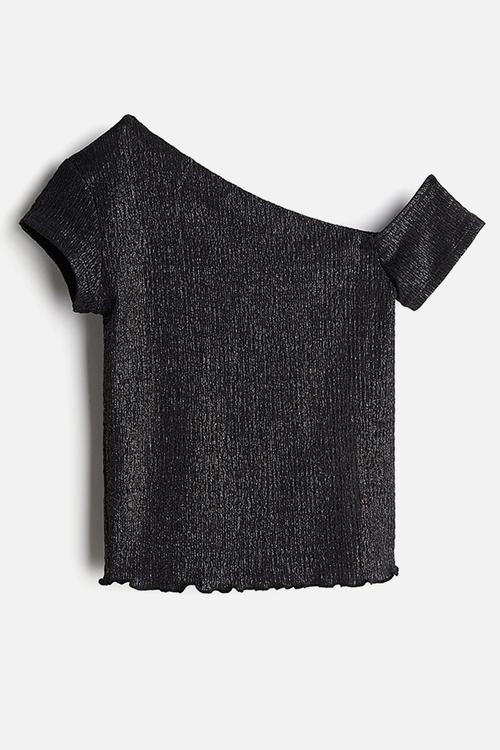 Smocked one-shoulder top - black glittery