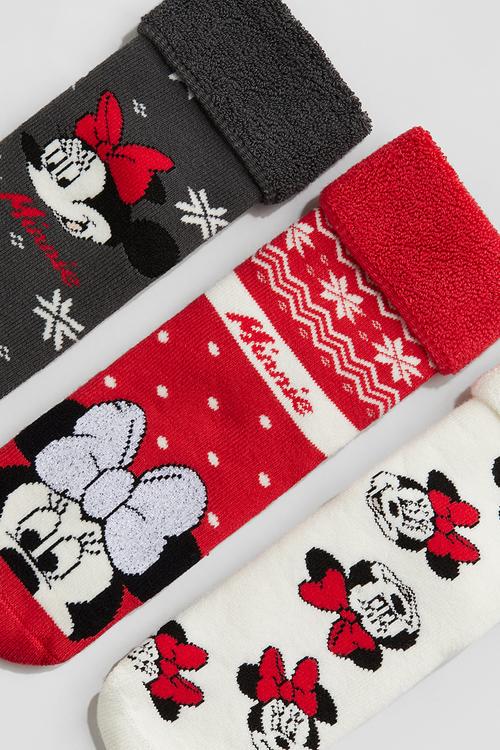 3-Pack jacquard-knit terry socks - red & minnie mouse