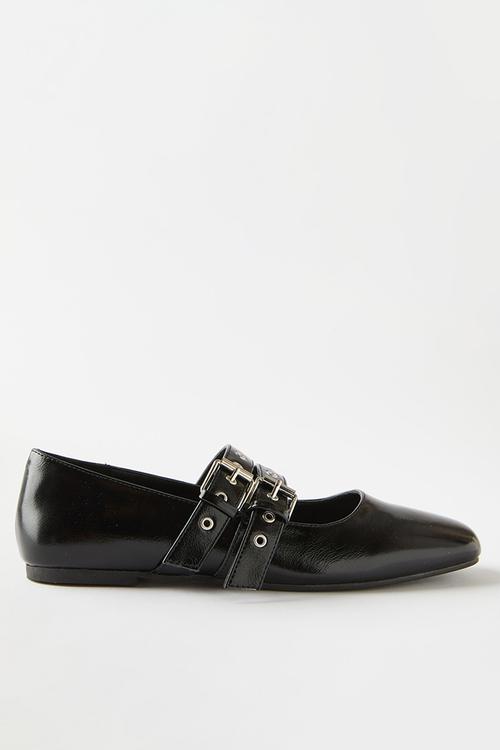 Miley double strap ballet - black textured