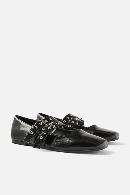 Miley double strap ballet - black textured