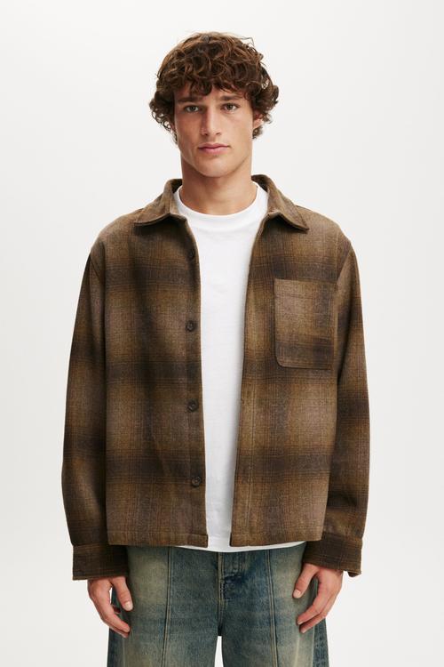 Boxy Overshirt - Brown Shadow Check