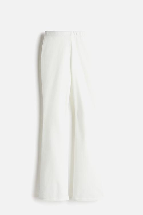 Flared fine-knit leggings - cream