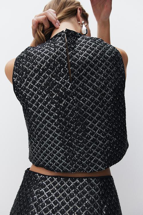 Embellished vest top - black