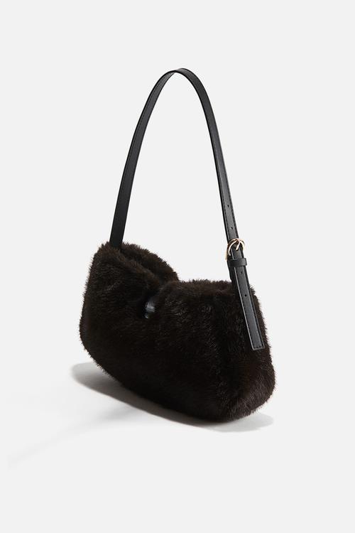 Fluffy shoulder bag - dark brown