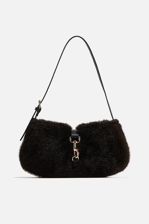 Fluffy shoulder bag - dark brown