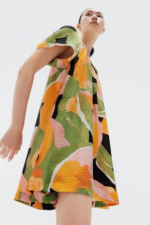 A-line dress - green patterned