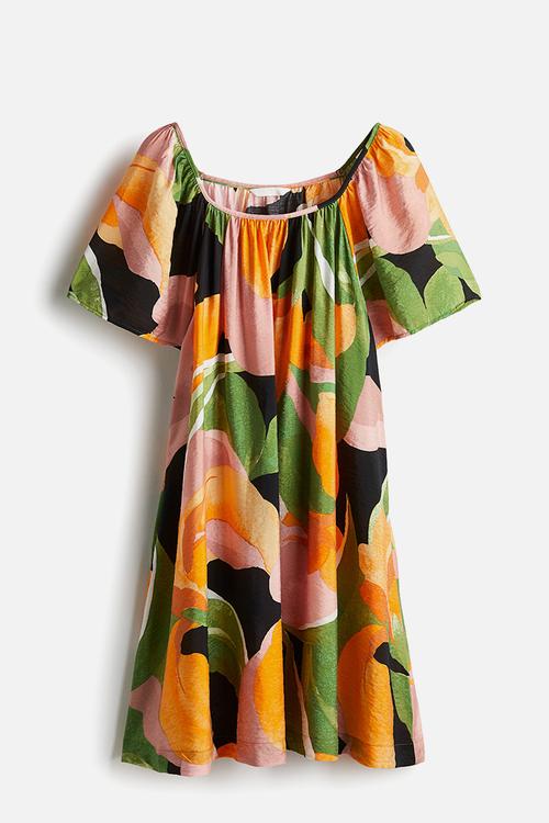 A-line dress - green patterned