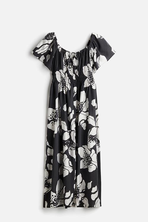Butterfly-sleeved dress - dark grey floral 