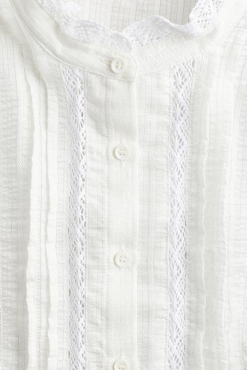 Frill-trimmed lace-inset blouse - white