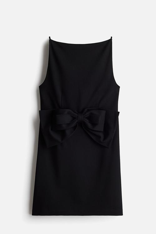 Bow-detail strappy dress - black