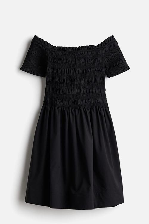 Smocked-top dress - black