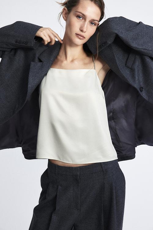 Rhinestone-strap top - white