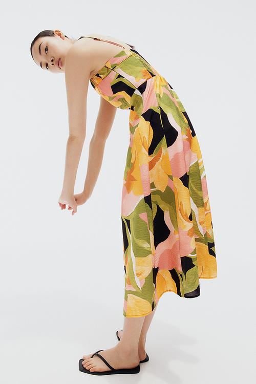 Strappy midi dress - green patterned
