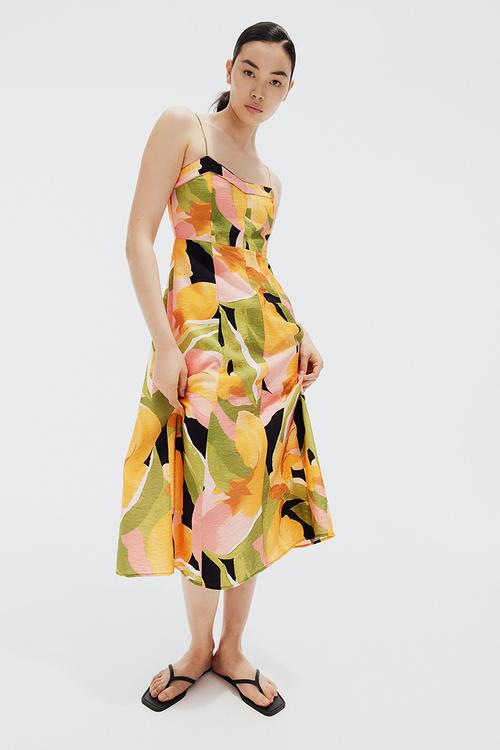 Strappy midi dress - green patterned