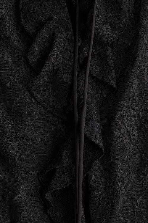 Frill-trimmed lace blouse - black
