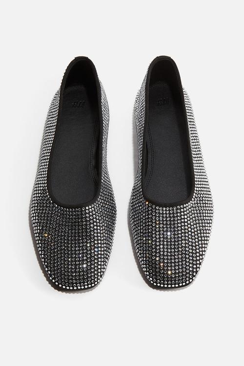 Rhinestone-embellished ballet pumps - black/silver