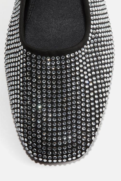 Rhinestone-embellished ballet pumps - black/silver