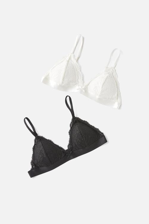 Everyday Lace Triangle Padded Bralette 2Pk - Black/Cream