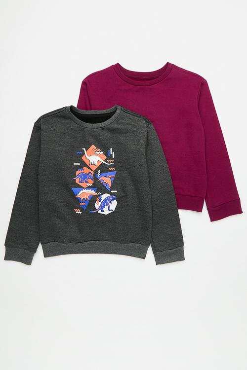 2 Pack sweatshirt - maroon & charcoal mélange