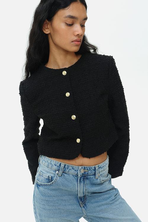Short bouclé jacket - black