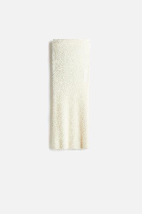 Fluffy-knit skirt - cream