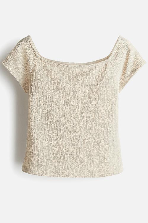 Textured jersey top - light beige