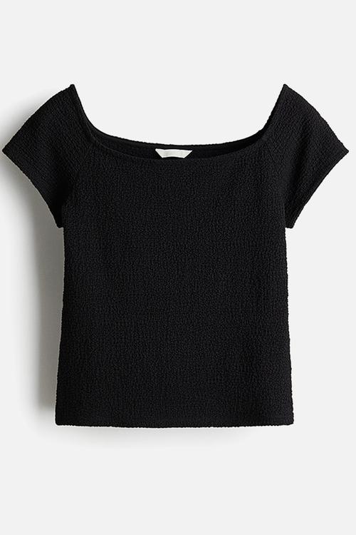 Textured jersey top - black