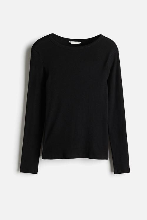 Ribbed cotton top - black