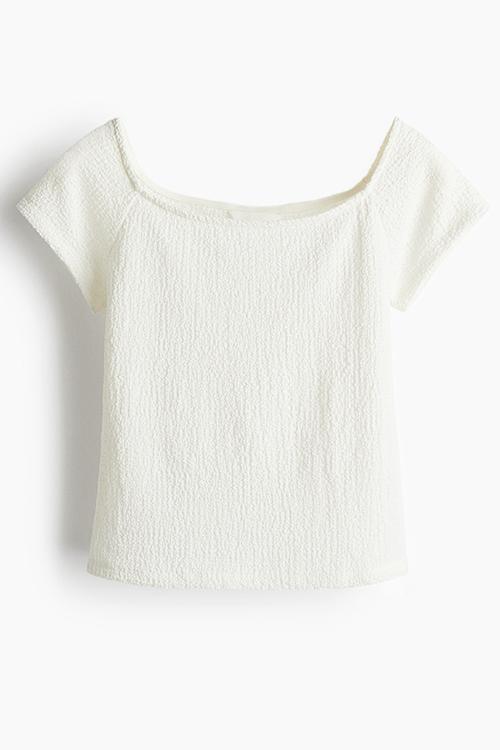 Textured jersey top - white
