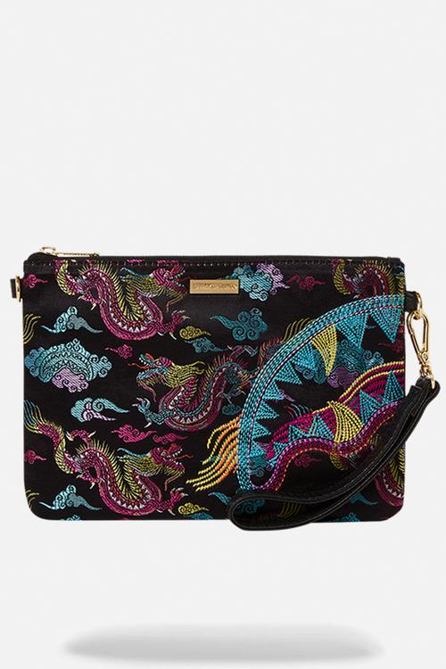 Embroidered dragons pouch bag-multi